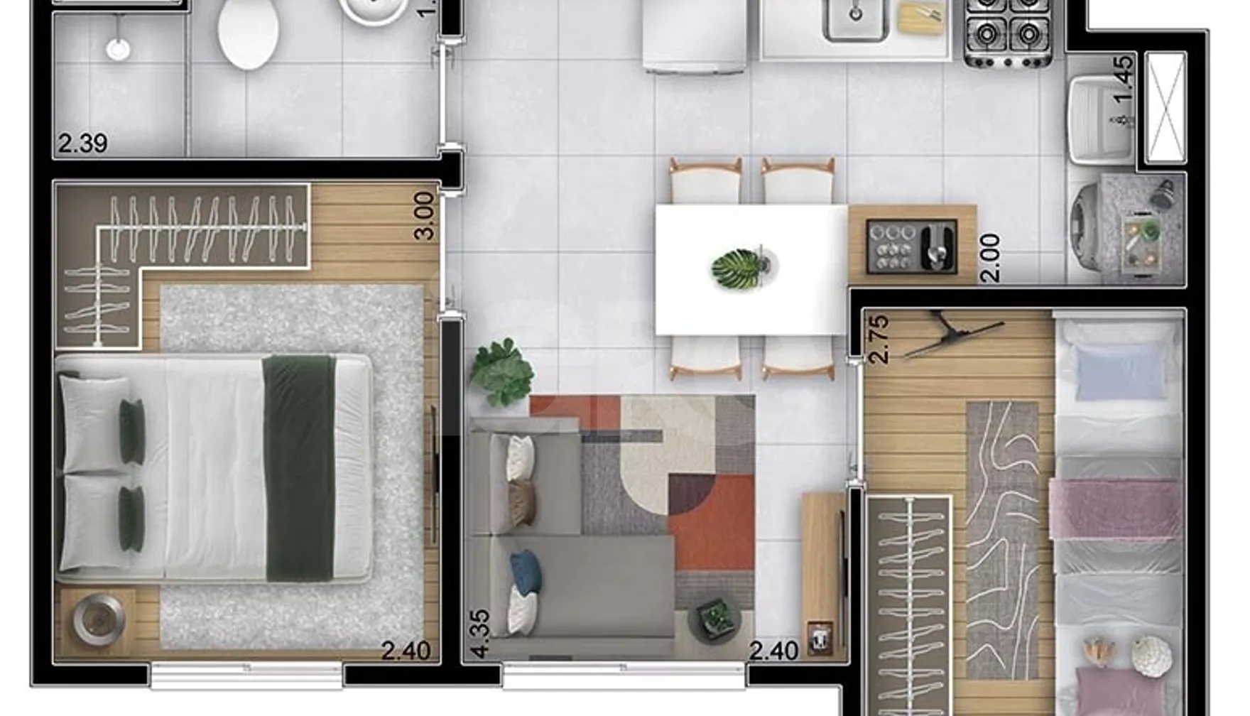 Planta — Apartamento 34,34 m²
