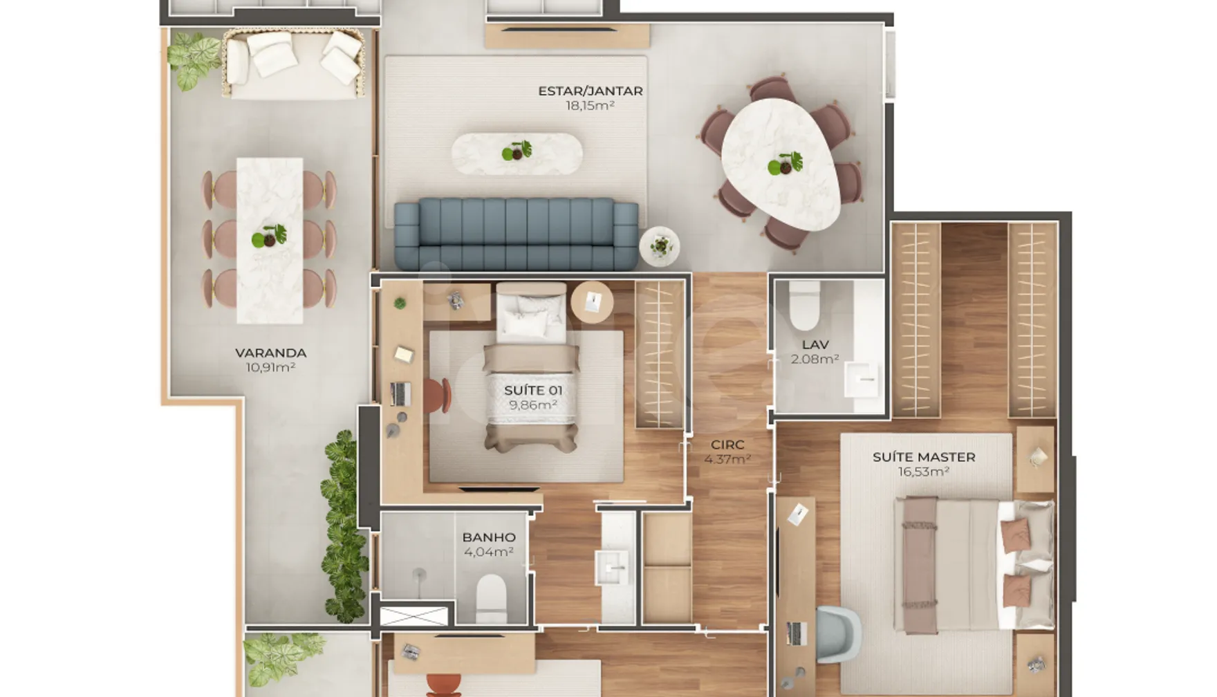 Planta — Apartamento 113,74 m²