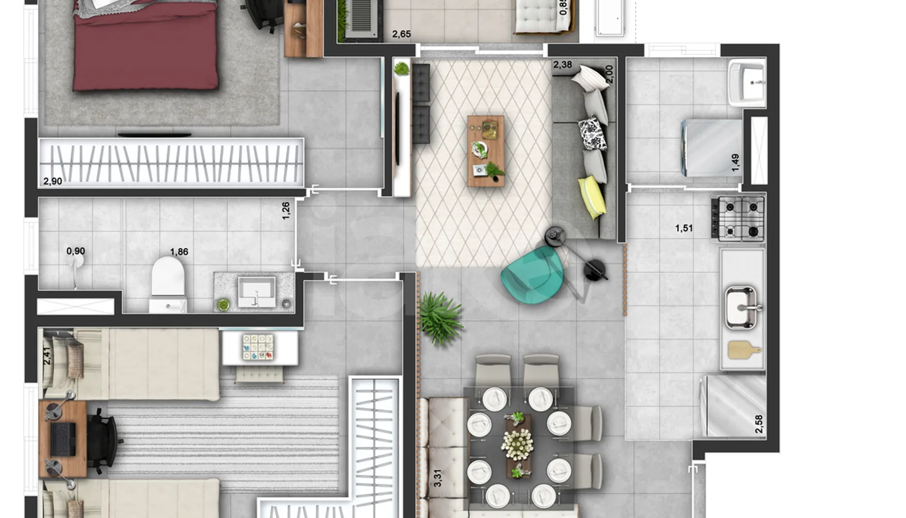 Planta — Apartamento 51,12 m²