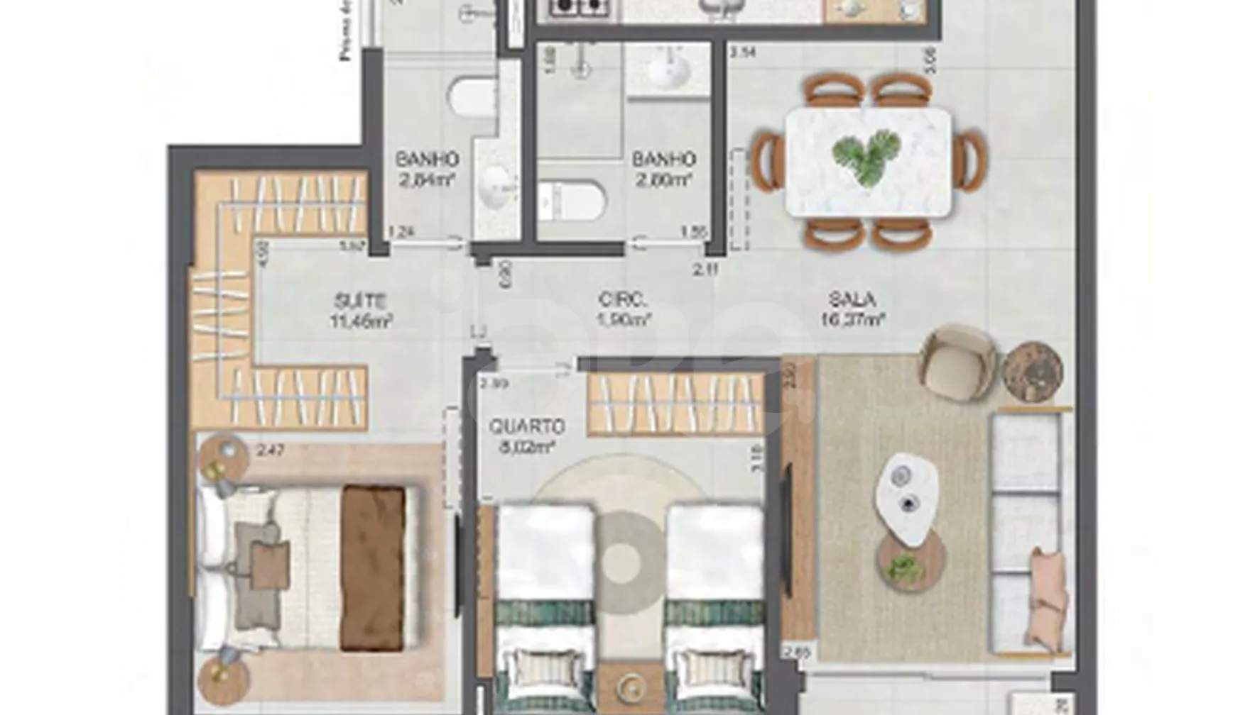 Planta — Apartamento 75,36 m²
