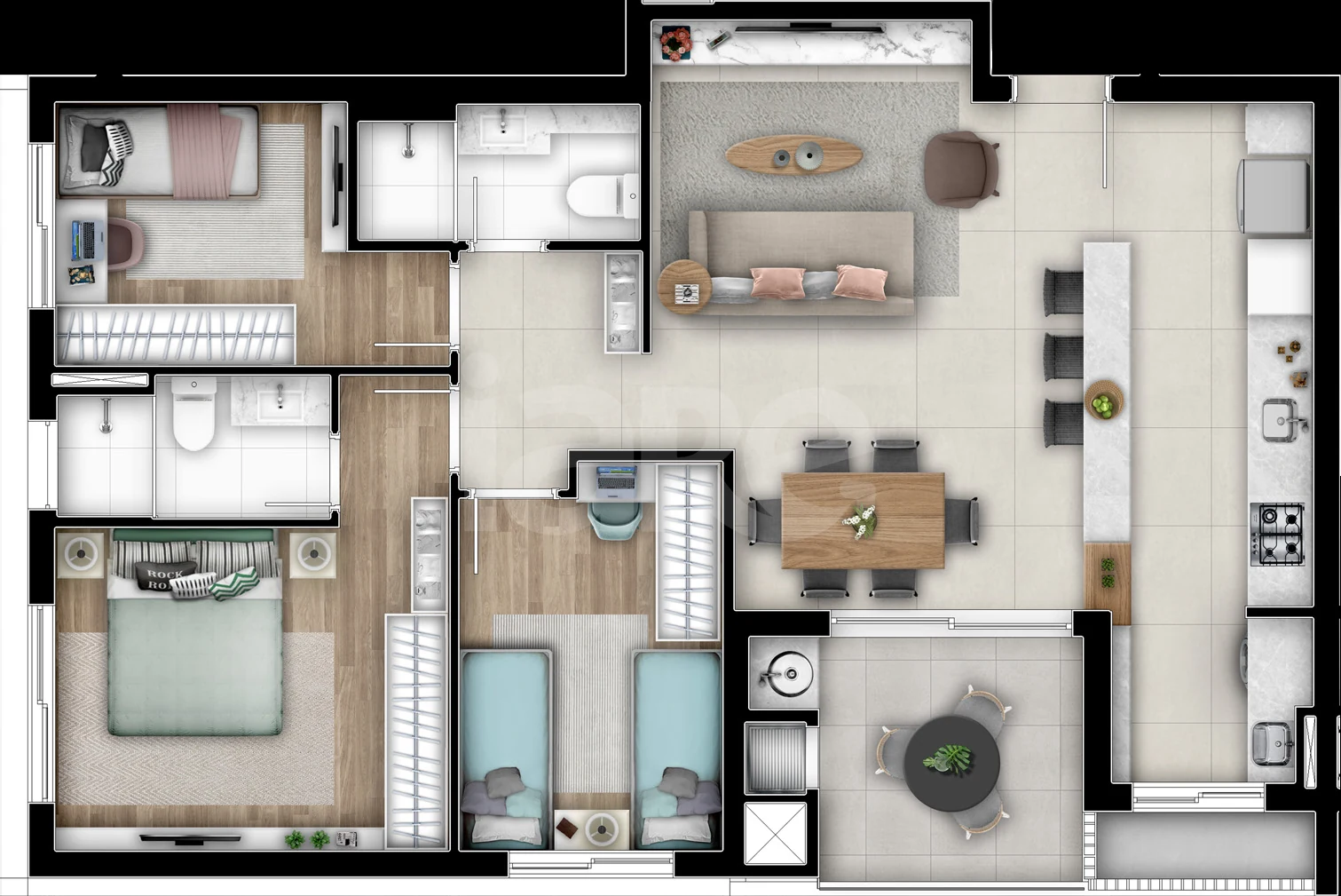 Planta — Apartamento 88,91 m²