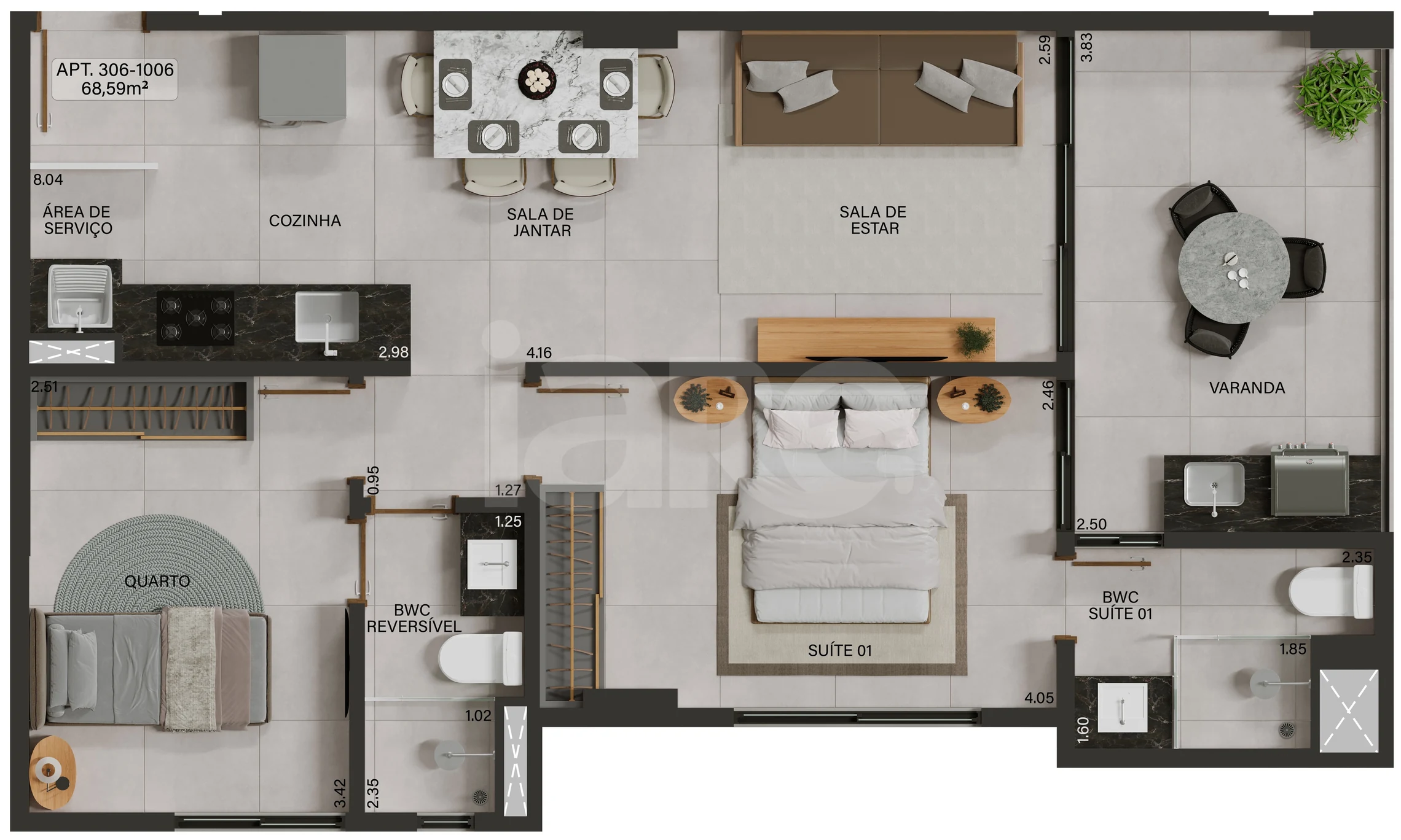 Planta — Apartamento 68,59 m²