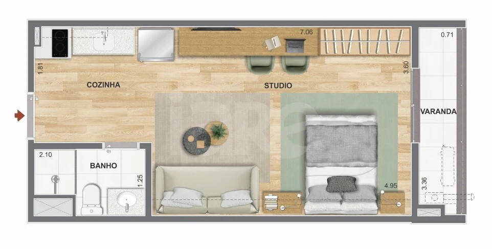 Planta — Studio 31,55 m²