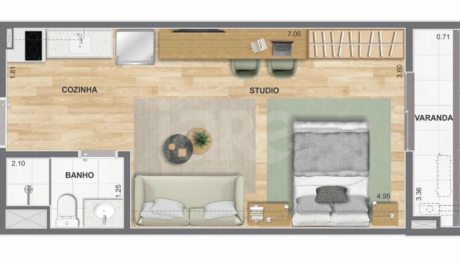 Planta — Studio 31,55 m²