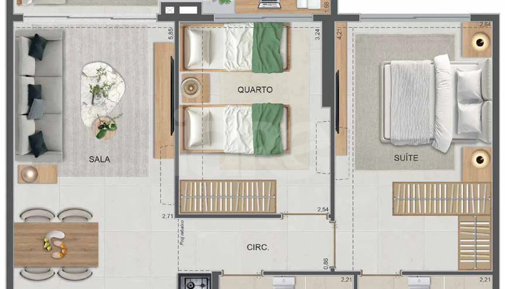 Planta — Apartamento 62,2 m²