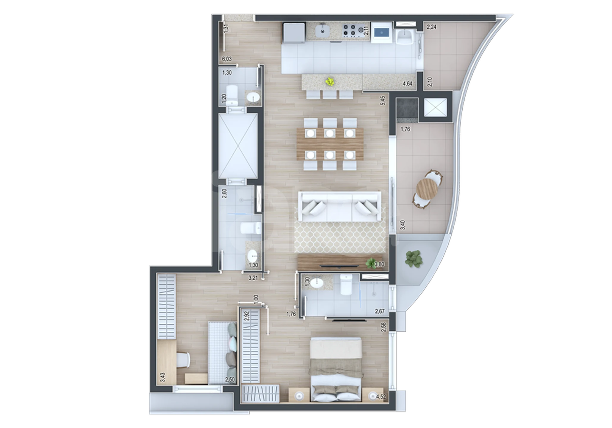 Planta — Apartamento 86,96 m²