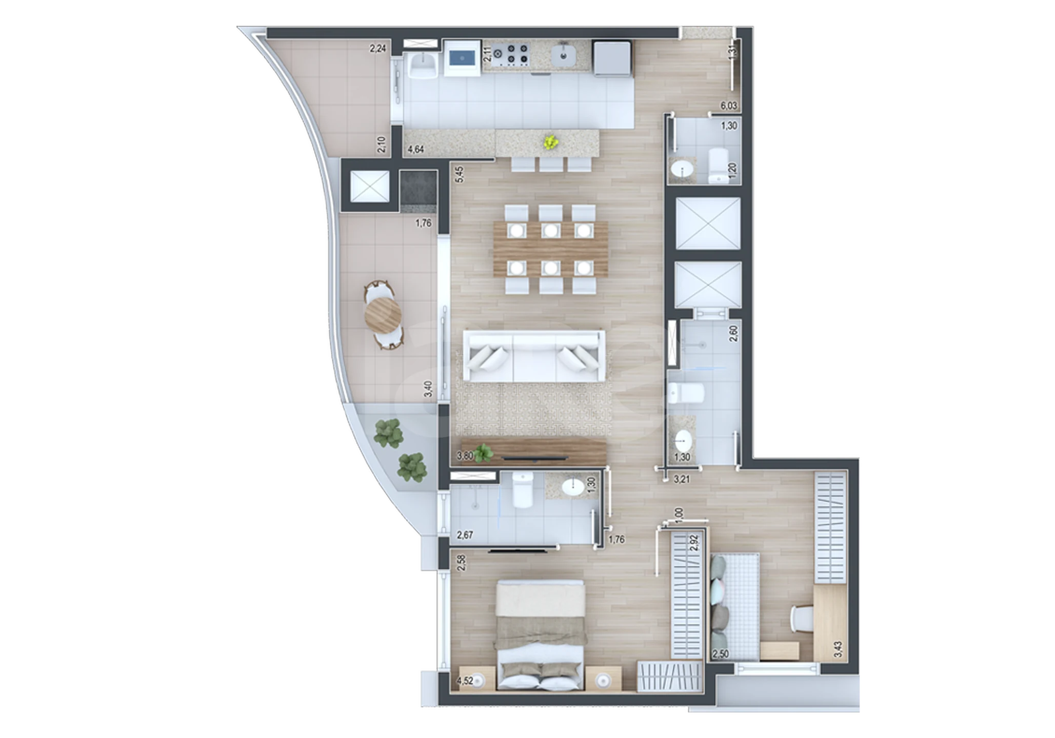 Planta — Apartamento 86,96 m²