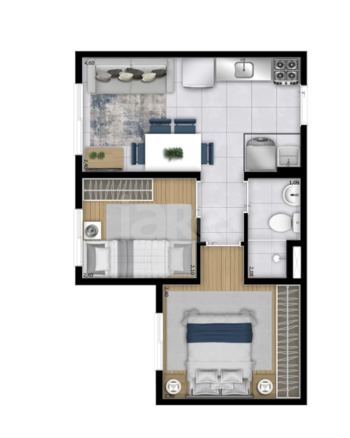 Planta — Apartamento 34,34 m²