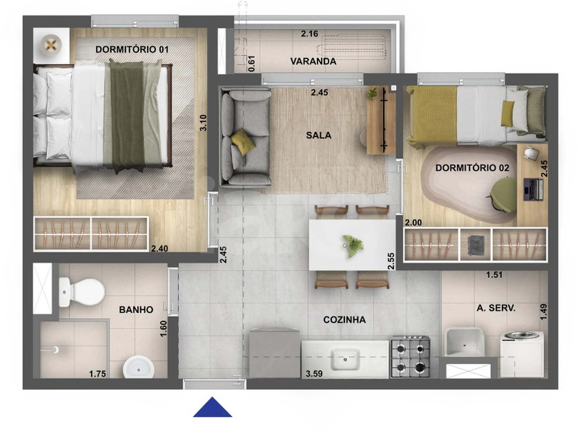 Planta — Apartamento 35,8 m²
