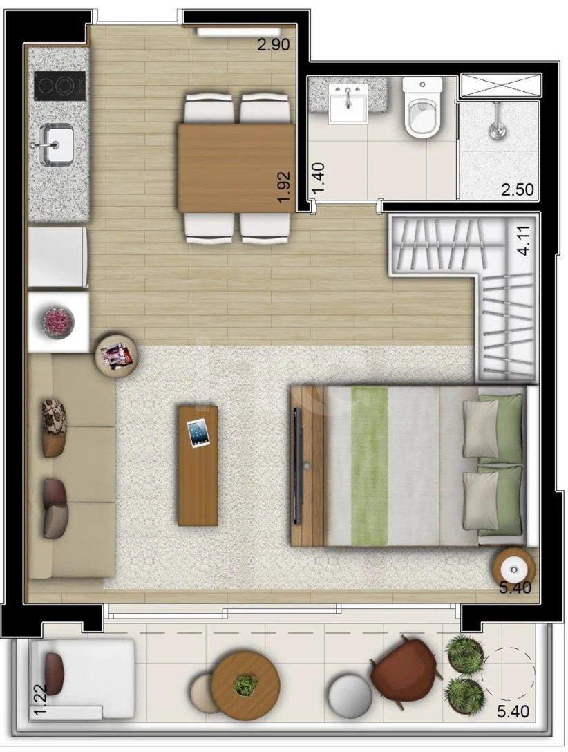 Planta — Studio 39,16 m²