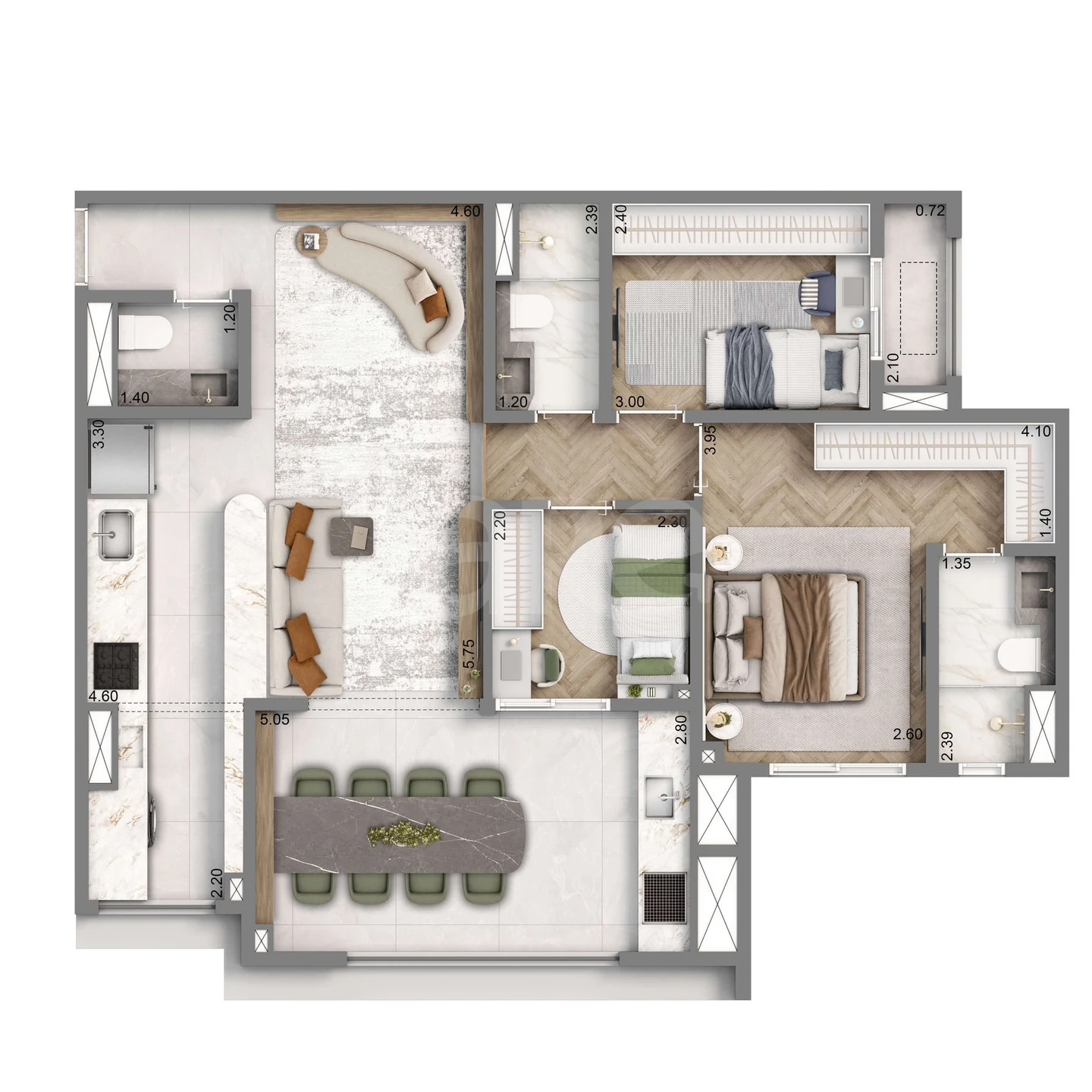 Planta — Apartamento 88,75 m²