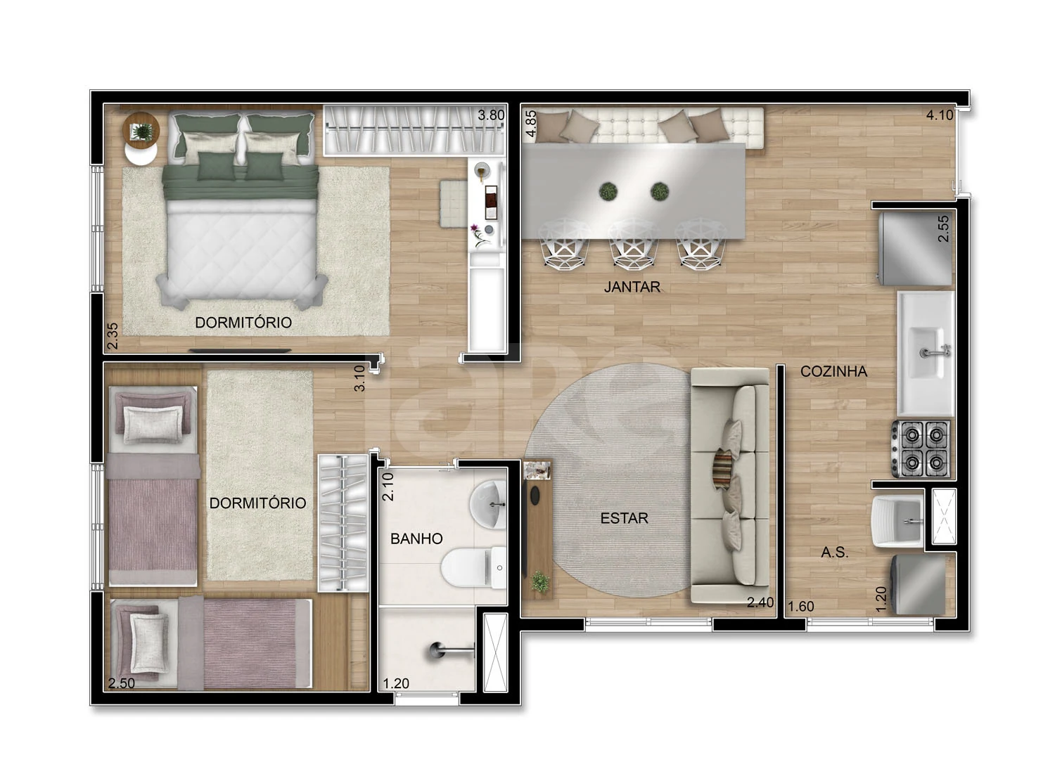 Planta — Apartamento 44,86 m²