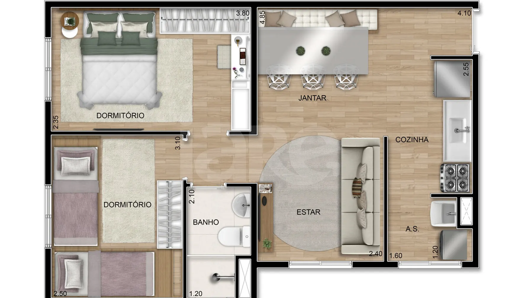 Planta — Apartamento 44,86 m²