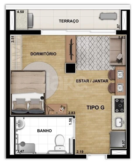 Planta — Studio 32,2 m²