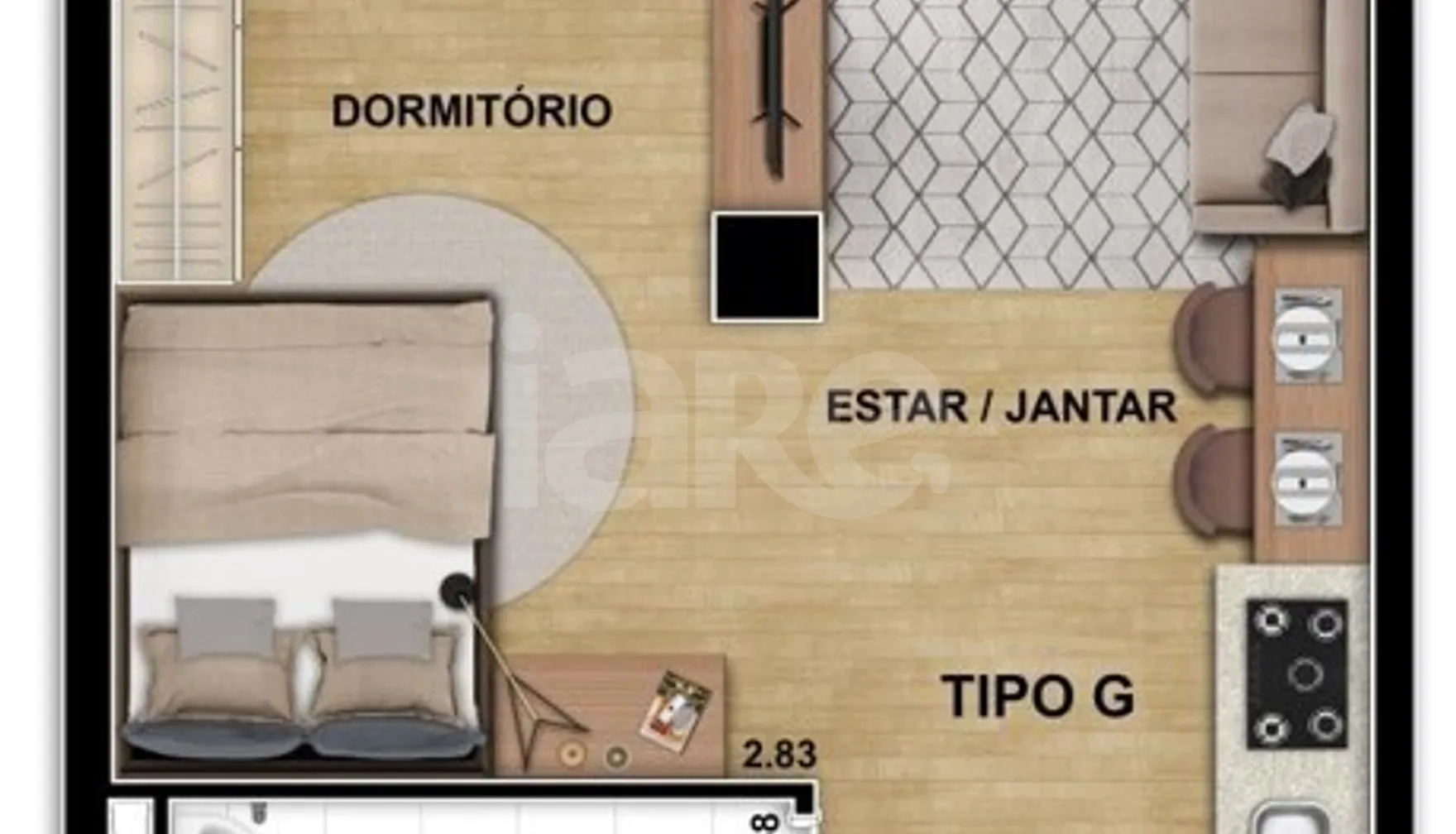 Planta — Studio 32,2 m²
