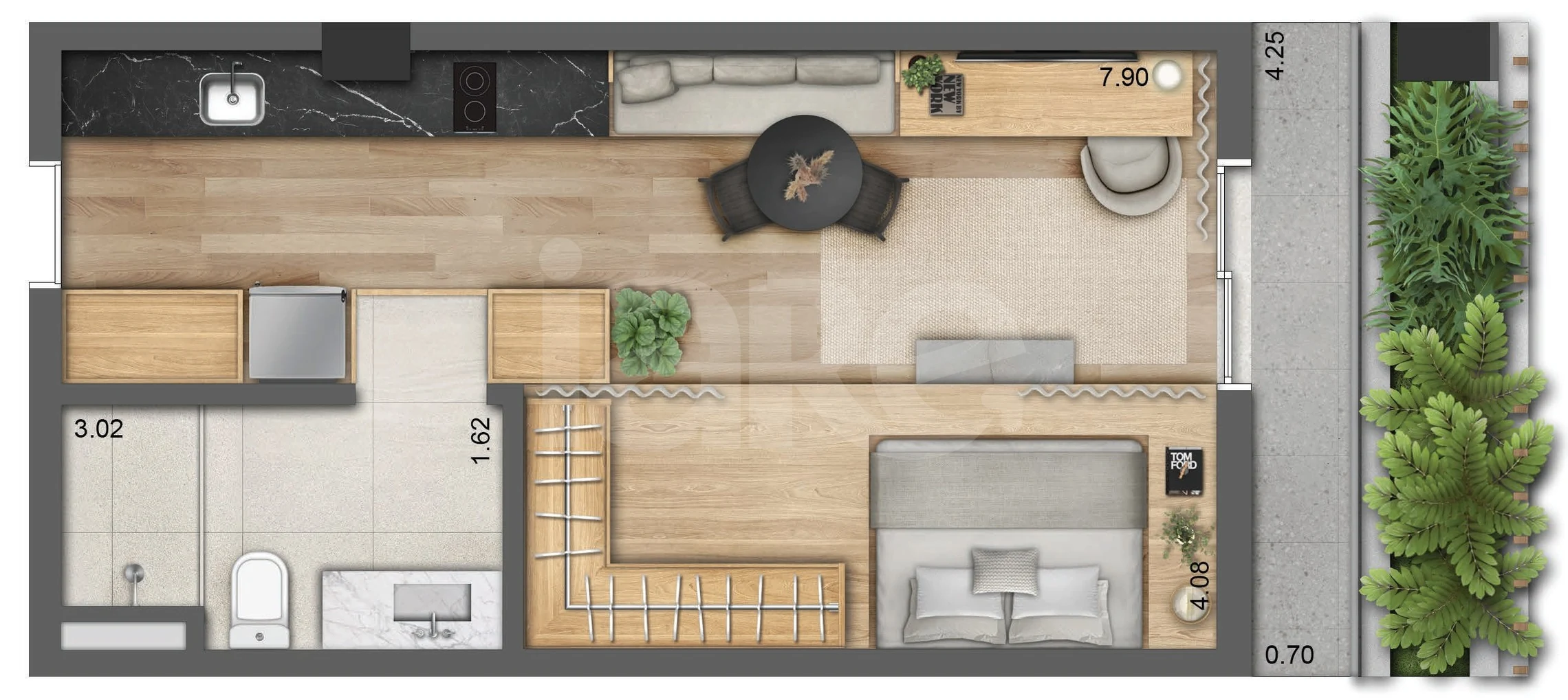 Planta — Studio 38,47 m²