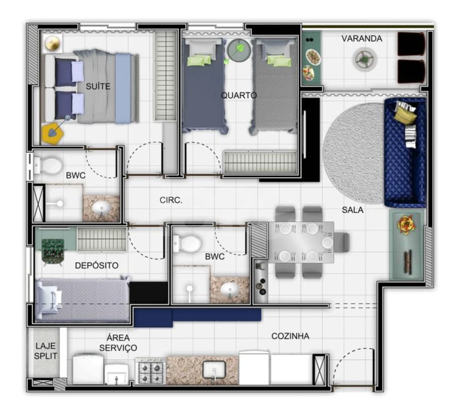 Planta — Apartamento 61,6 m²