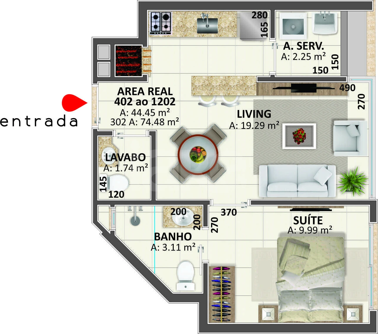 Planta — Apartamento 44,45 m²