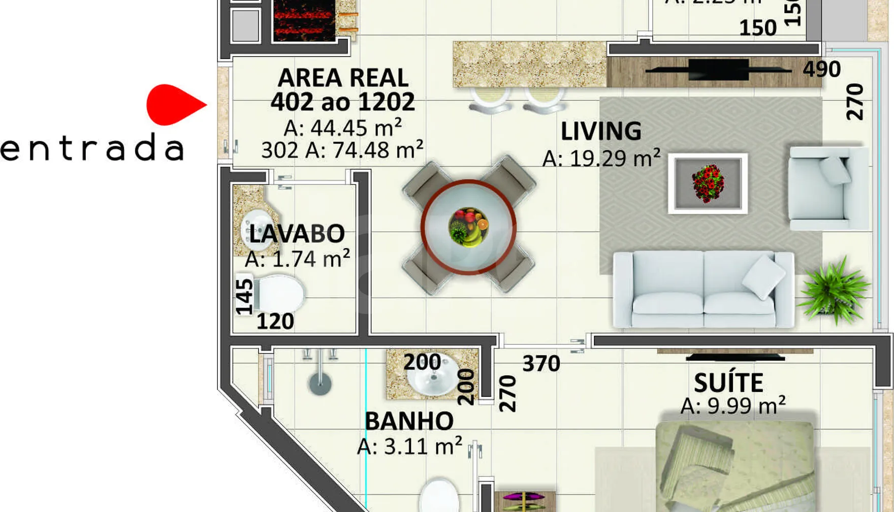 Planta — Apartamento 44,45 m²