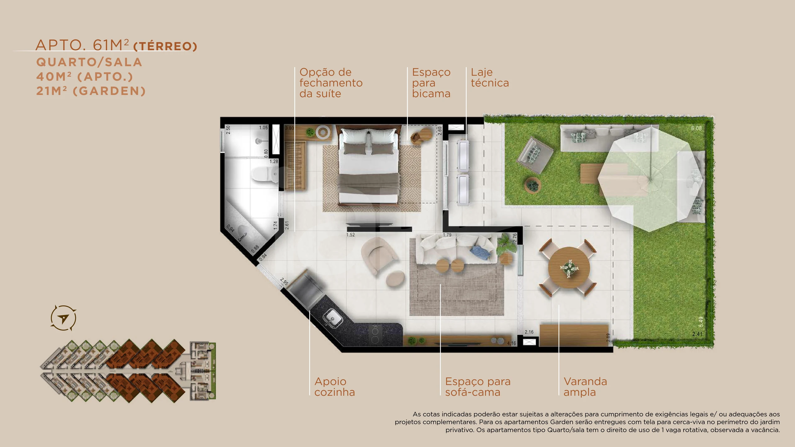 Planta — Apto Garden 61,58 m²