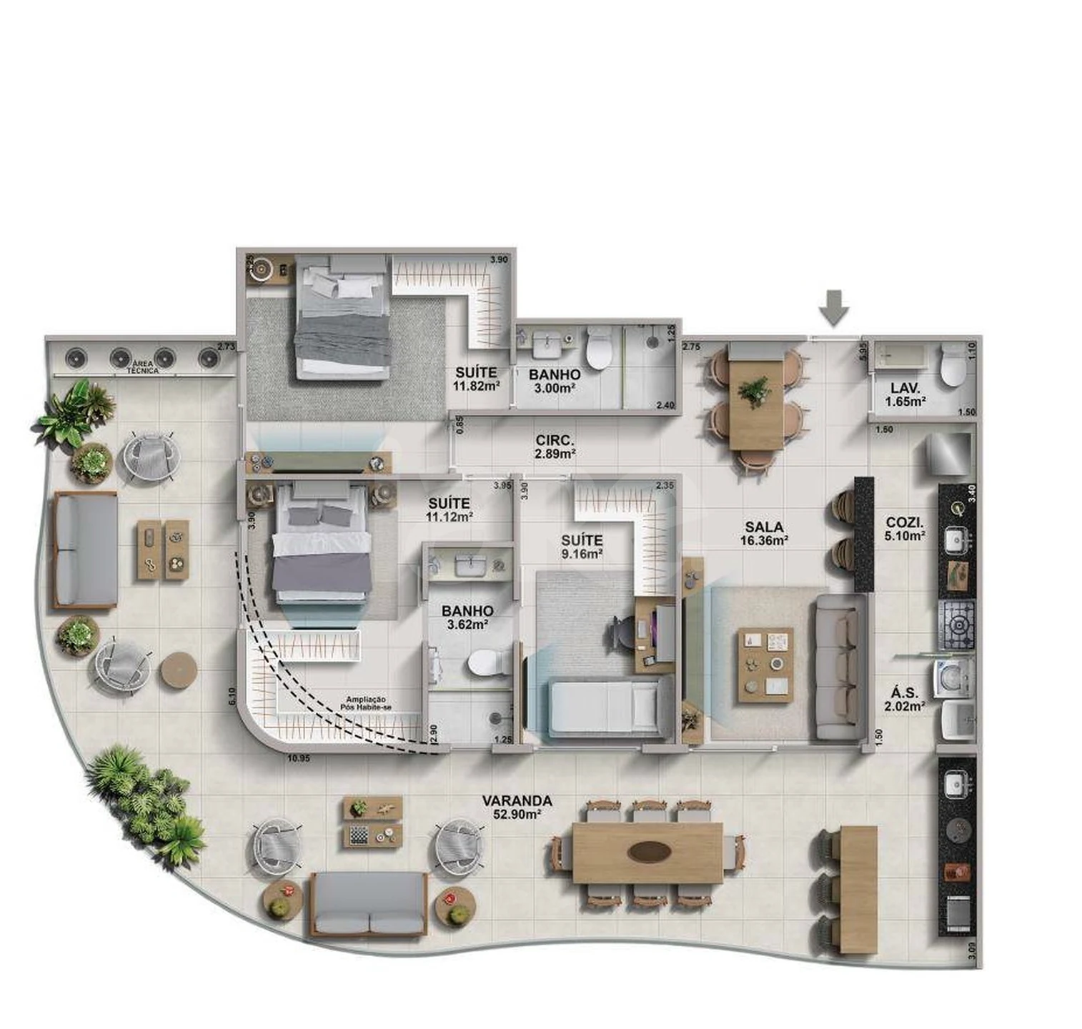 Planta — Apartamento 127,4 m²