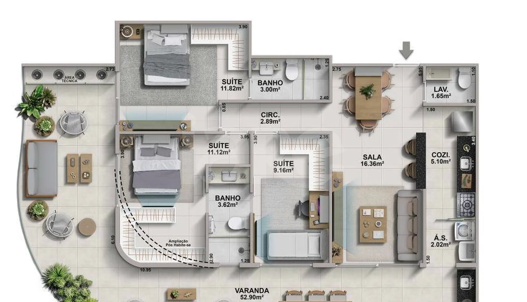Planta — Apartamento 127,4 m²