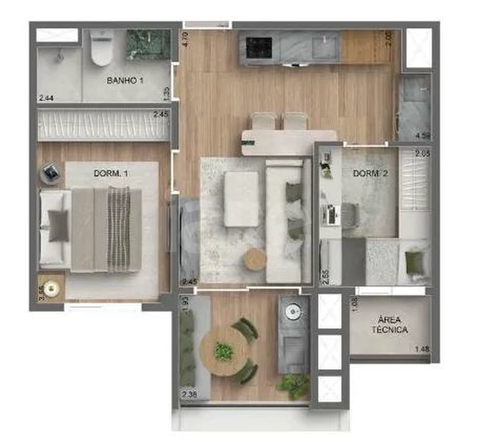Planta — Apartamento 45,12 m²