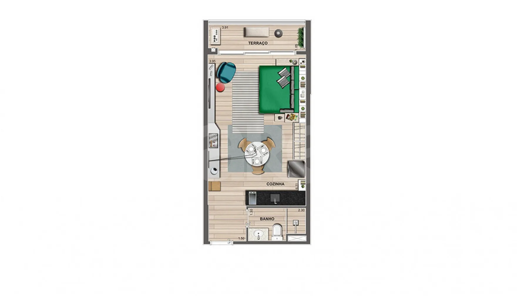Planta — Studio 34,41 m²