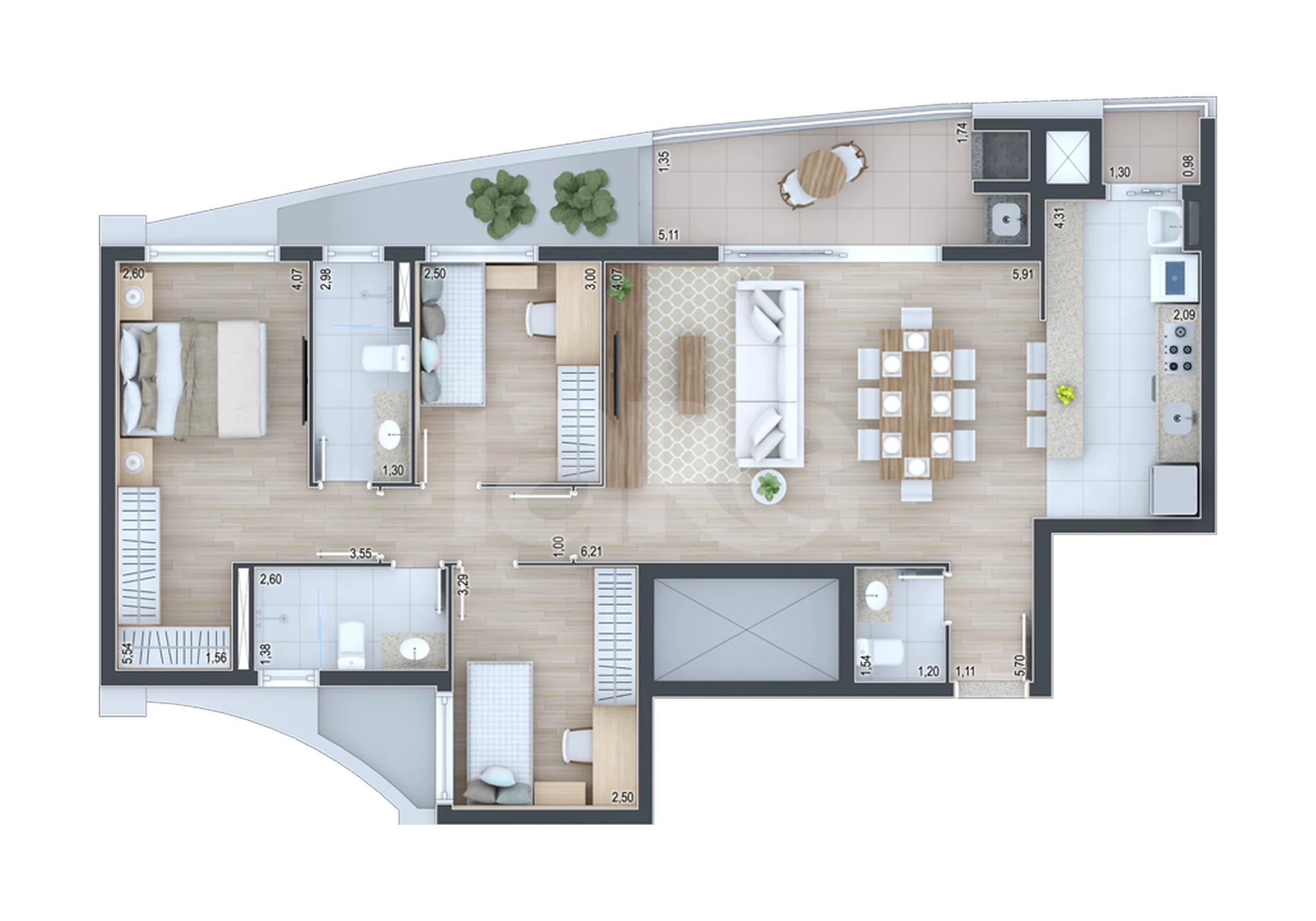 Planta — Apartamento 102,02 m²