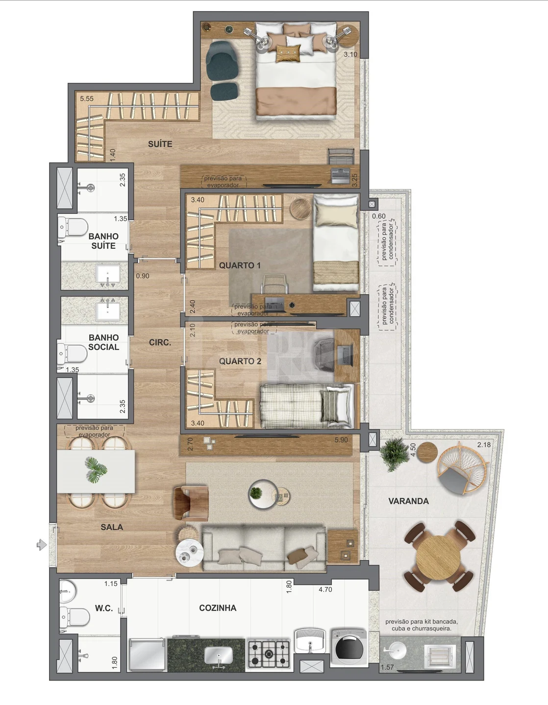 Planta — Apartamento 91,34 m²