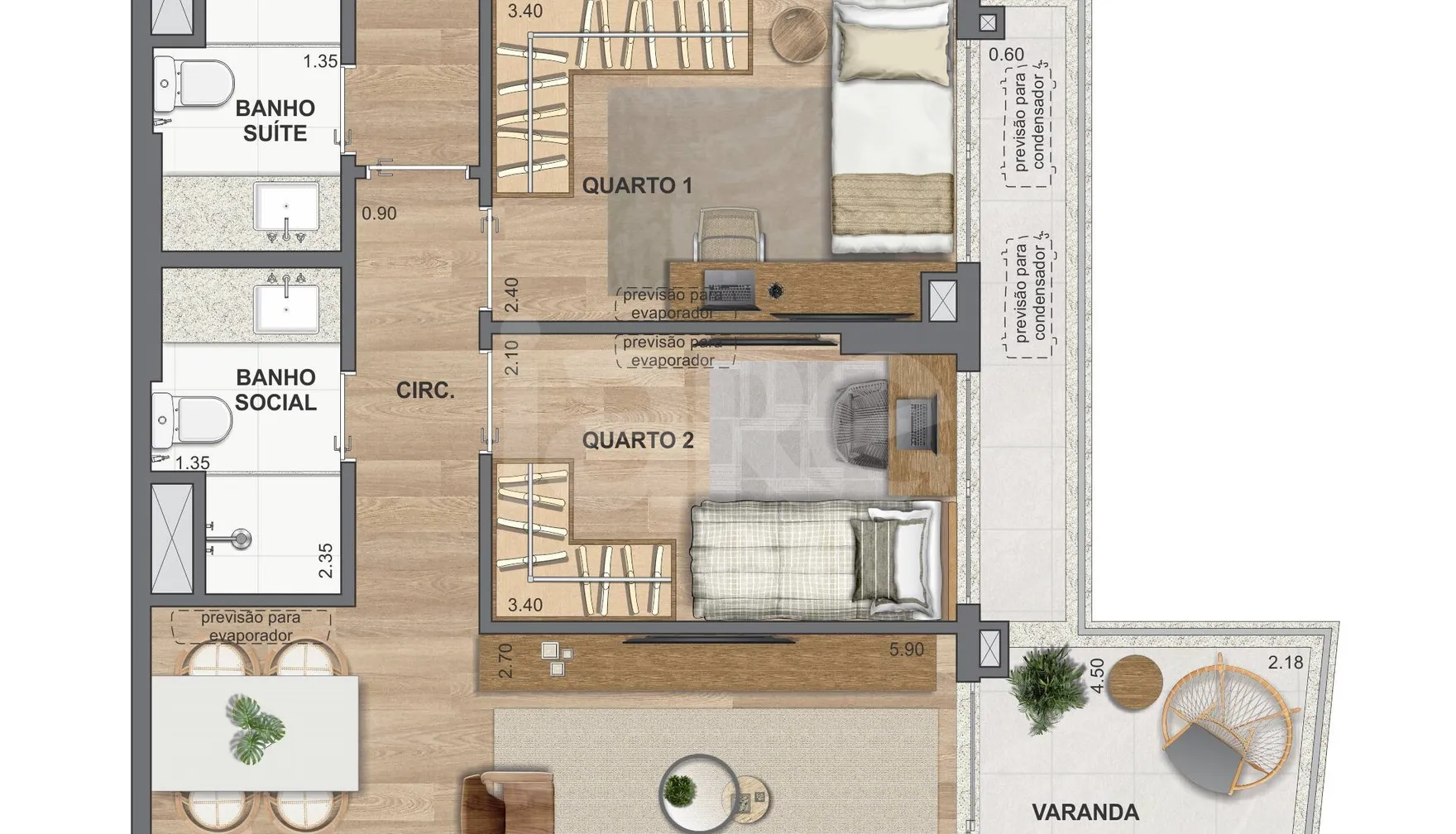 Planta — Apartamento 91,34 m²