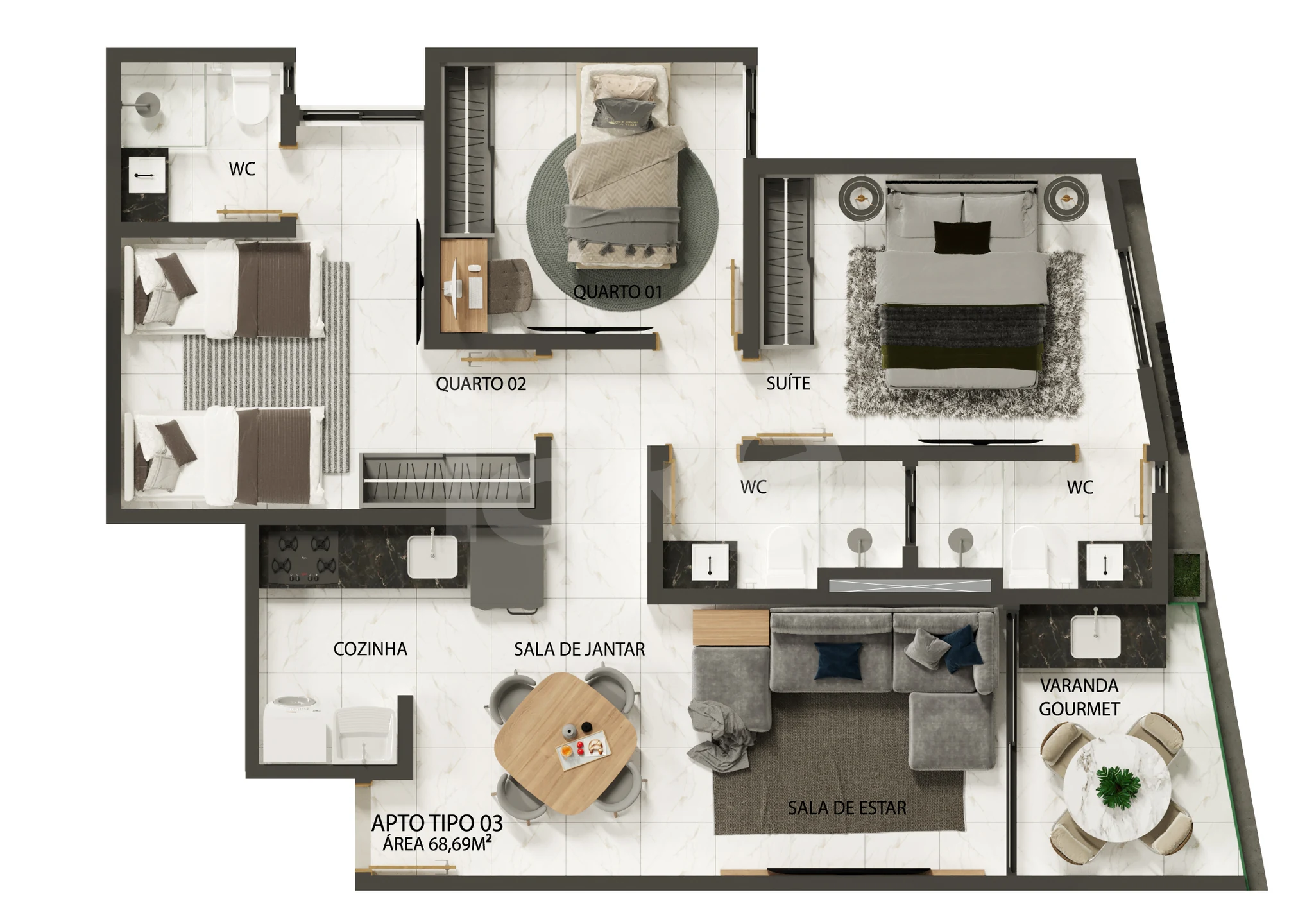 Planta — Apartamento 68,69 m²