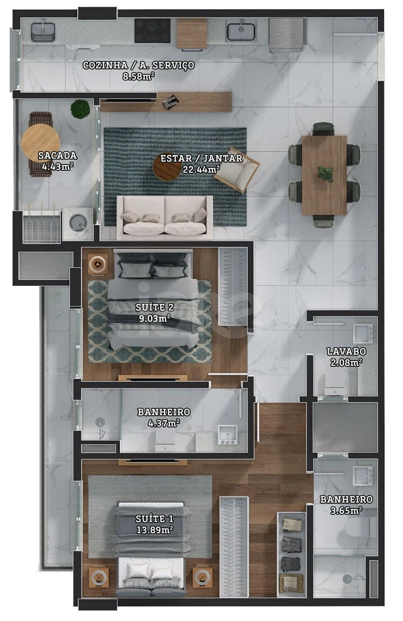 Planta — Apartamento 79,5 m²