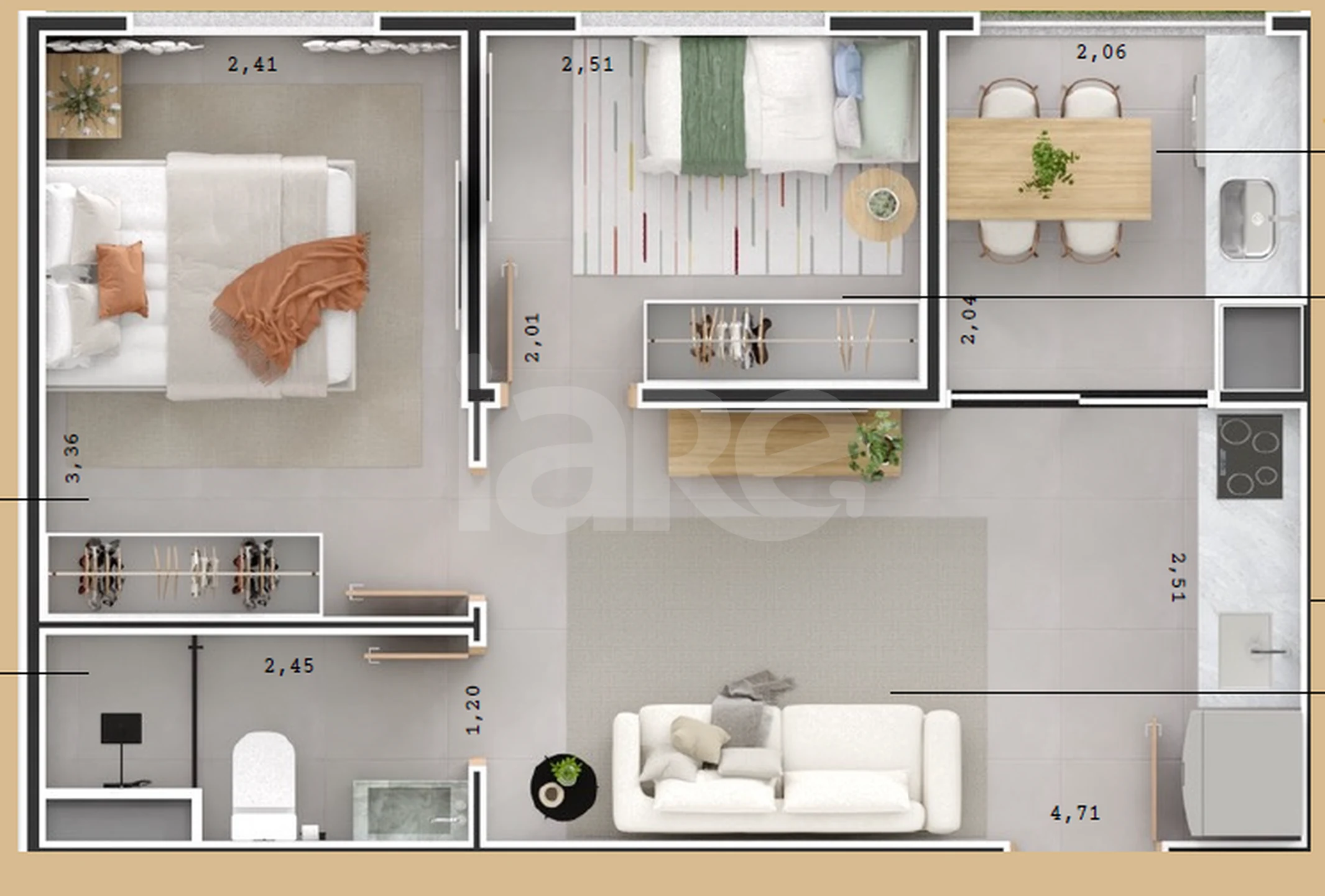 Planta — Apartamento 35,62 m²