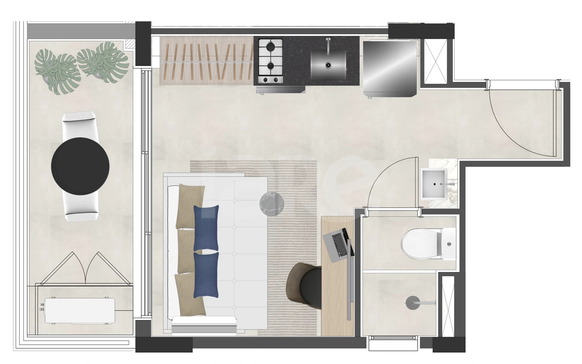 Planta — Studio 30,59 m²