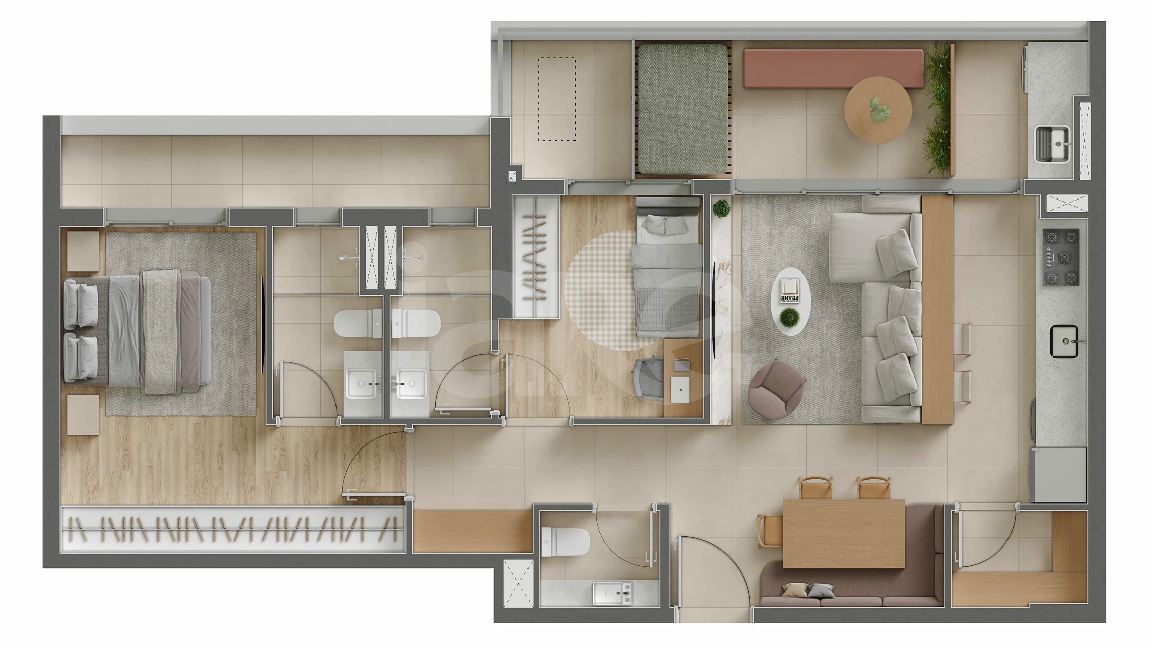 Planta — Apartamento 90,87 m²