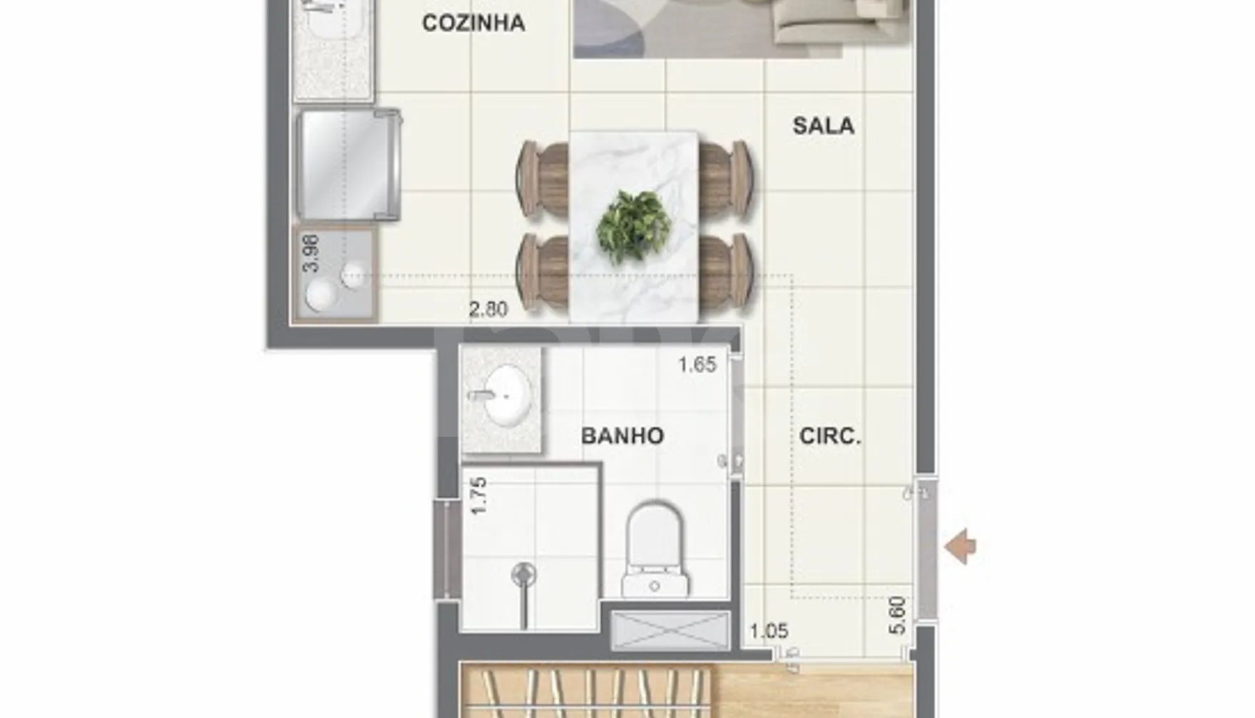 Planta — Apartamento 35,71 m²