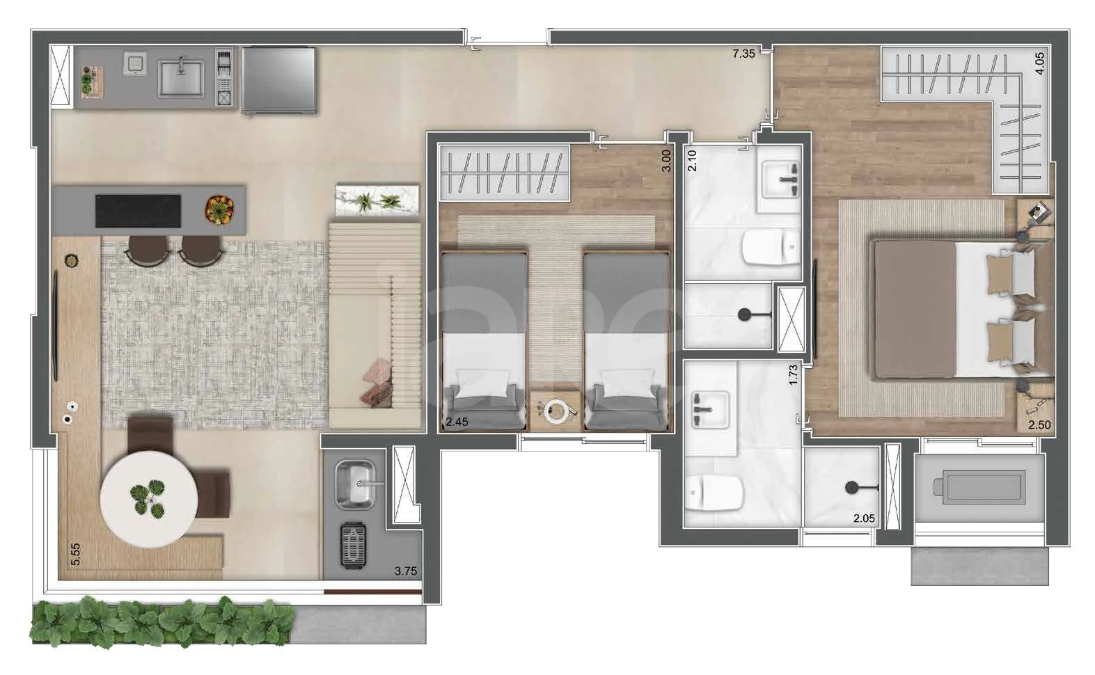 Planta — Apartamento 57,74 m²