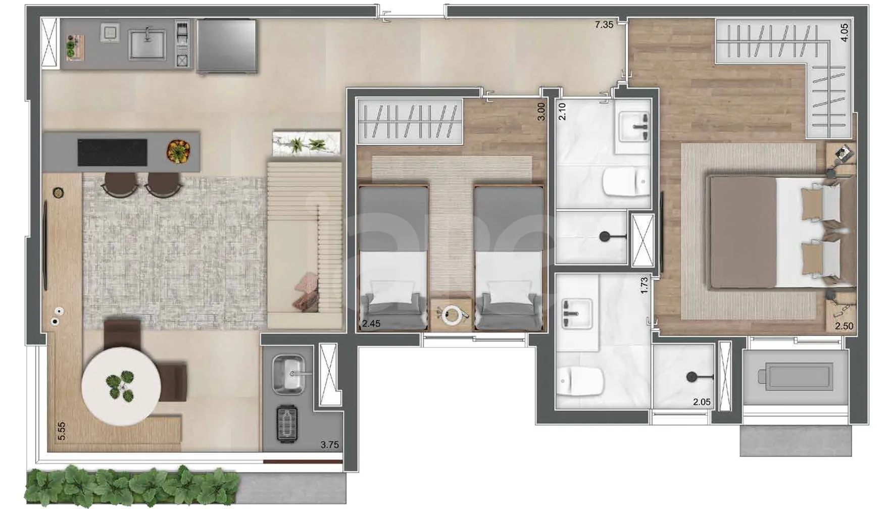 Planta — Apartamento 57,74 m²