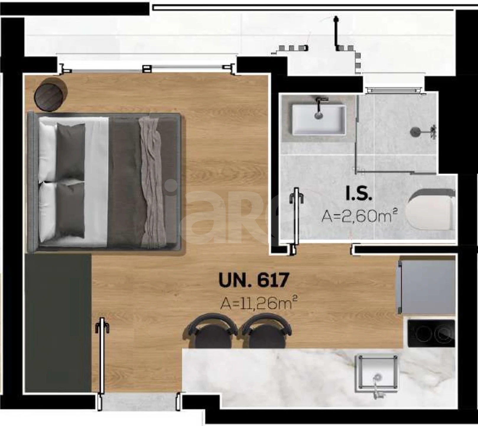 Planta — Studio 24,12 m²