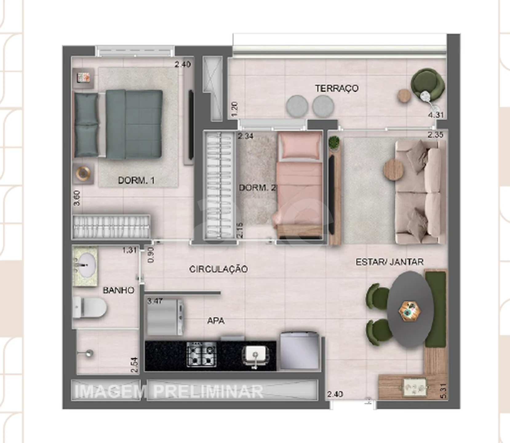 Planta — Apartamento 52,57 m²