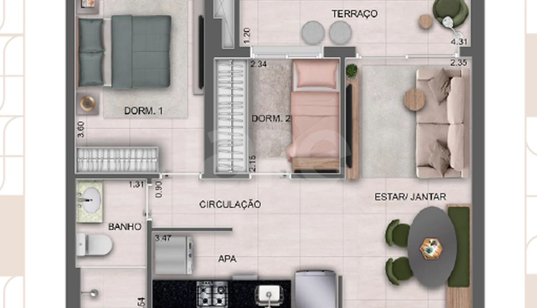Planta — Apartamento 52,57 m²