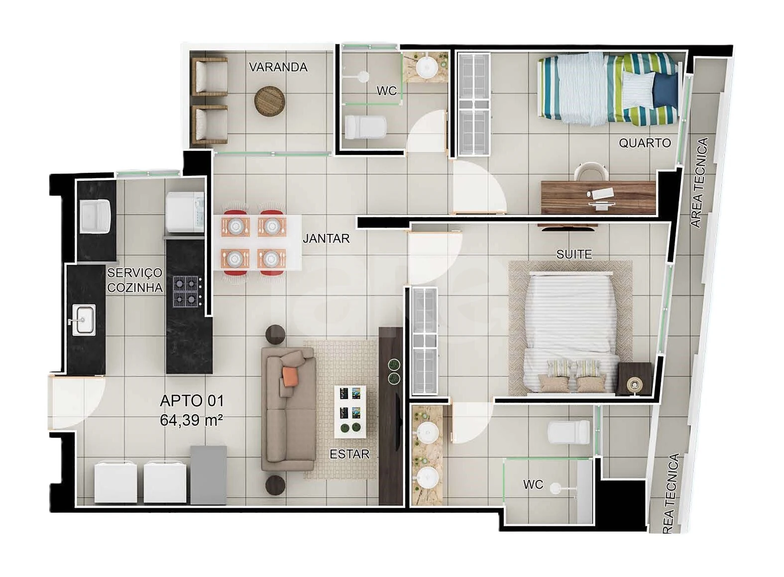 Planta — Apartamento 64,39 m²