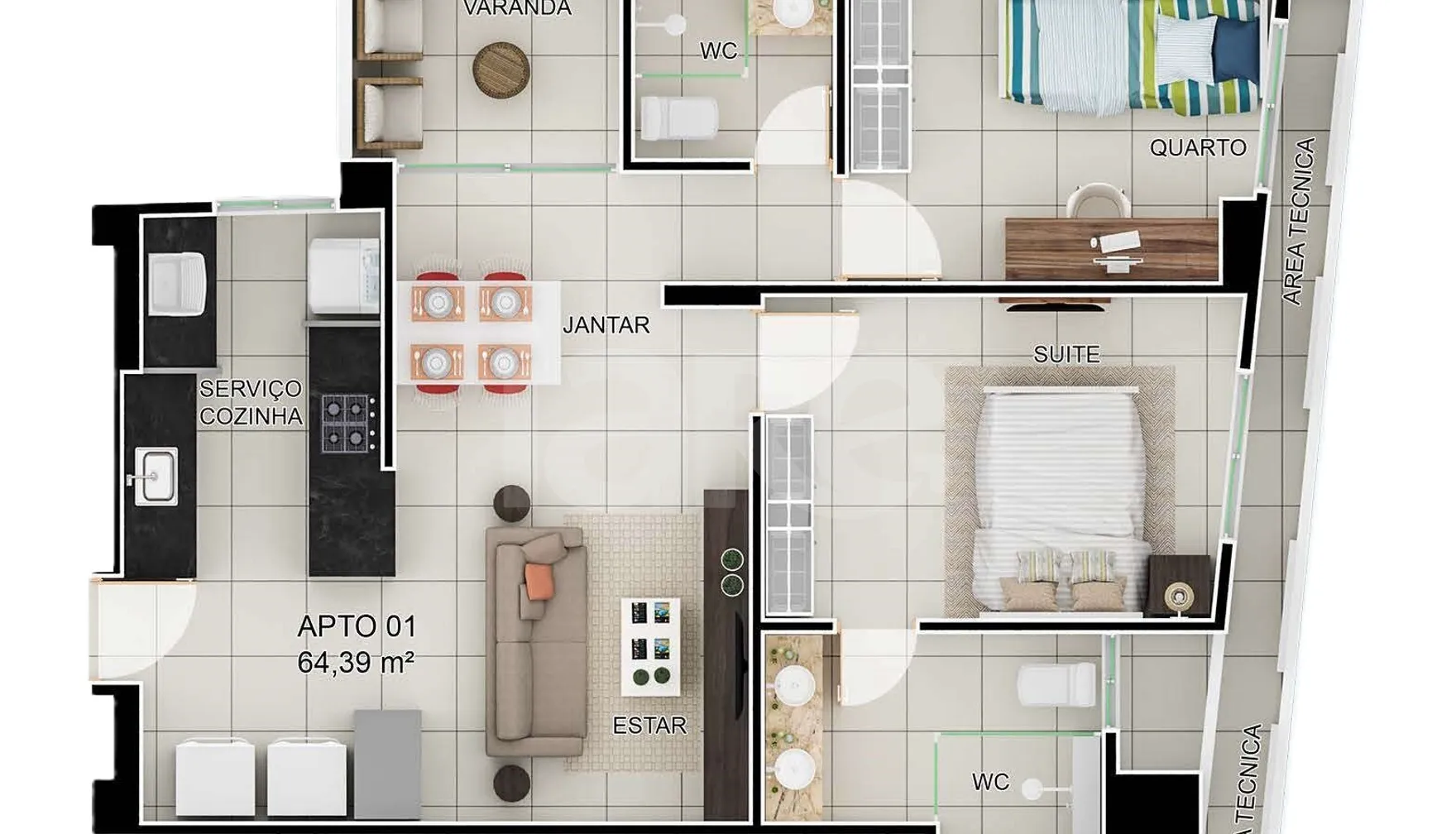 Planta — Apartamento 64,39 m²