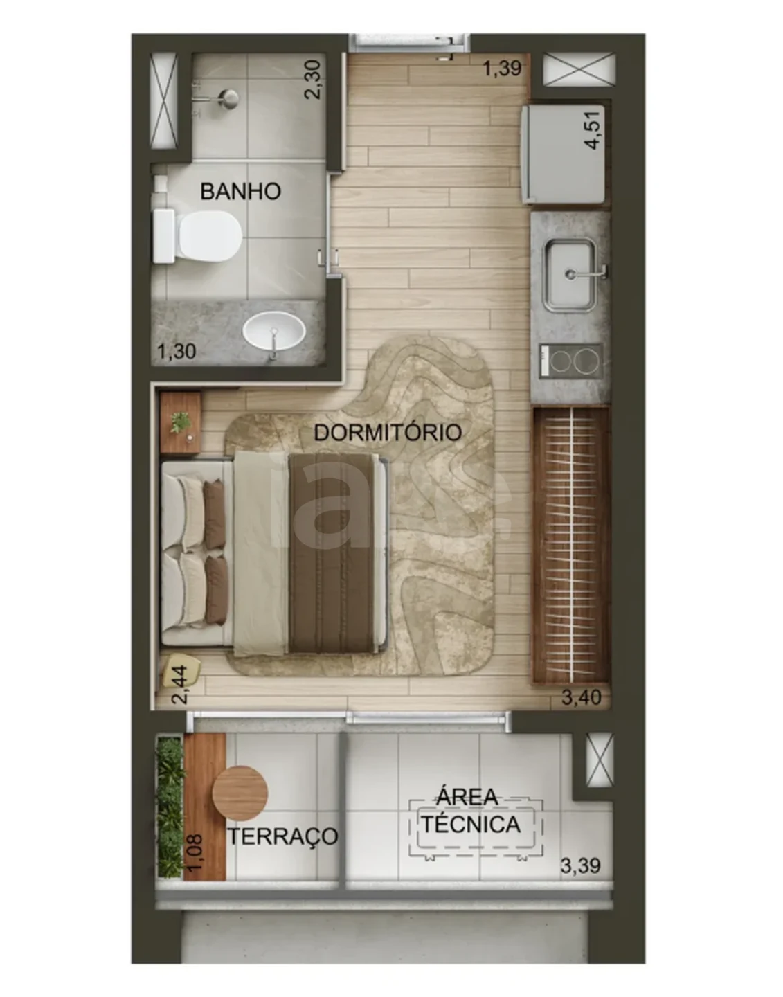 Planta — Studio 22,85 m²