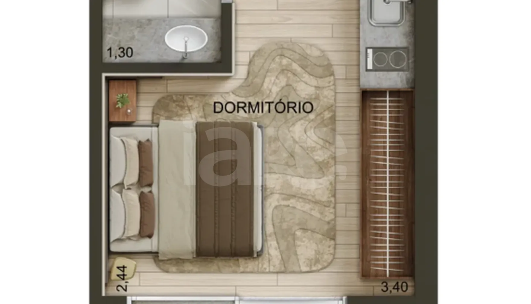 Planta — Studio 22,85 m²