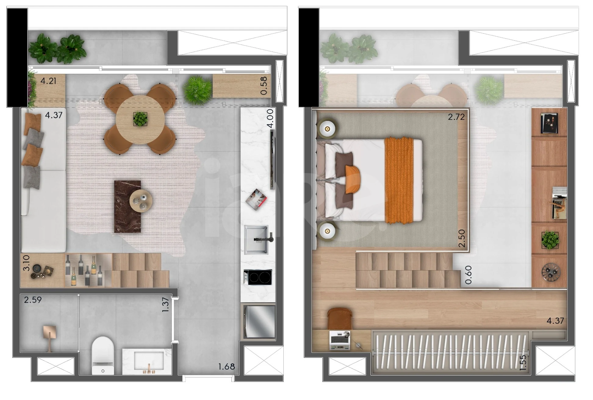 Planta — Planta 01 - 1 dorm 27m² - loft - opção com mezanino