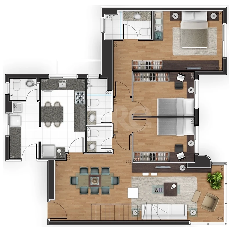 Planta — Cobertura Duplex 173,36 m² · 1º pavimento