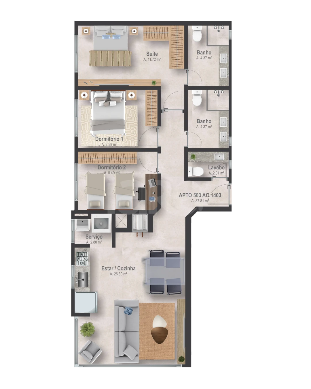 Planta — Apartamento 87,81 m²