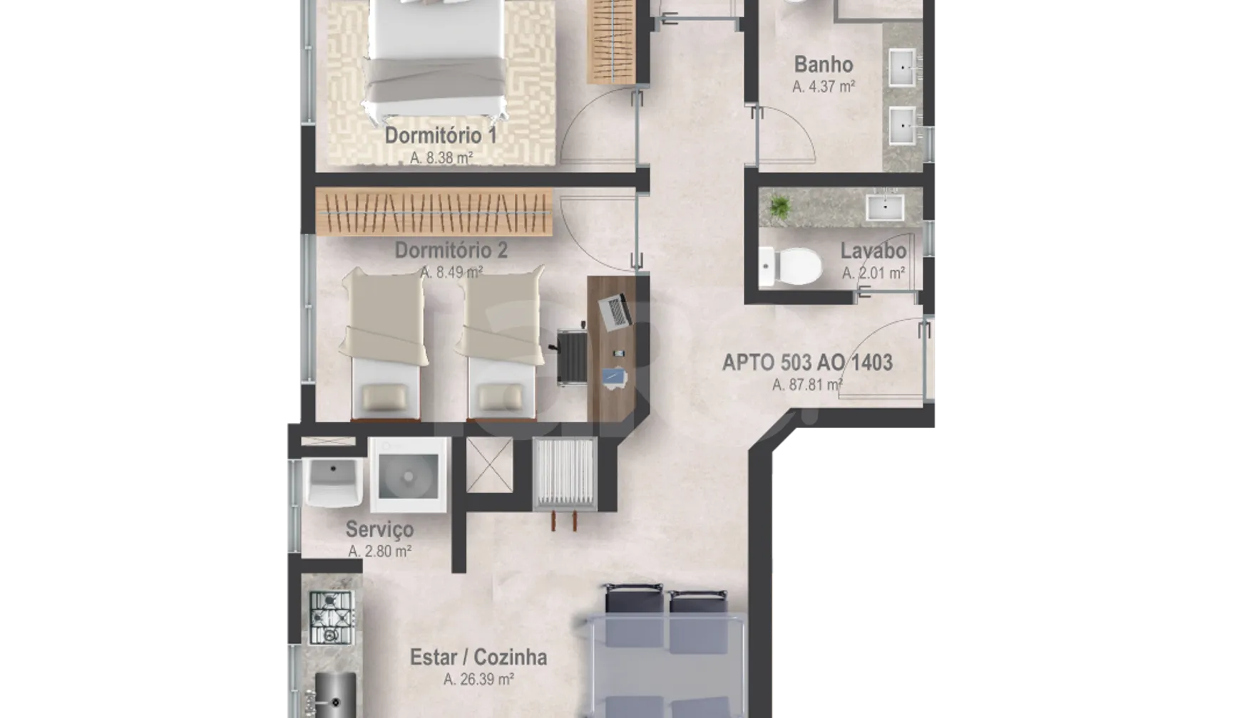 Planta — Apartamento 87,81 m²